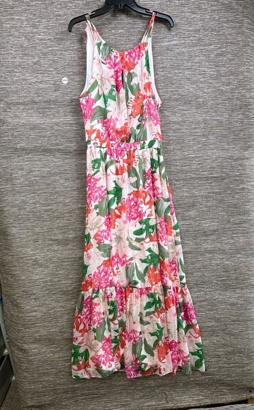 CeCe Georgette Floral Print Halter Maxi Dress Gown Orchid Pink White Size 8